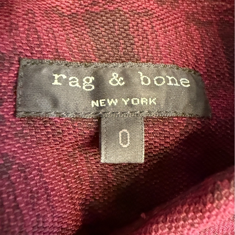 Rag & Bone Button up Blouse Maroon and Black Pattern Size 0 - Picture 3 of 5